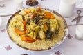 Couscous served with leben milk.