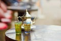 Traditional Moroccan mint tea in a cafe of Marrakech Royalty Free Stock Photo