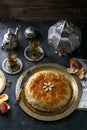 Traditional Moroccan pie pastilla with mint tea