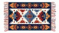 This is a traditional Moroccan rug, kilim mat with geometric pattern, multicolored print. It is an Oriental Arab vintage