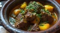 Traditional Moroccan tagine with beef and vegetables