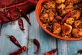 Traditional moroccan tajine of chicken with dried fruits and spices Royalty Free Stock Photo