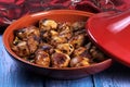 Traditional moroccan tajine of chicken with dried fruits and spices Royalty Free Stock Photo