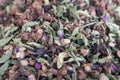 Traditional moroccan tea mixture with dried herbs, spices and rose buds Royalty Free Stock Photo