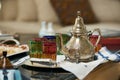 Traditional Moroccan tea with Ramadan cookies Royalty Free Stock Photo