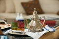 Traditional Moroccan tea with Ramadan cookies Royalty Free Stock Photo