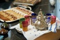 Traditional Moroccan tea with Ramadan cookies Royalty Free Stock Photo