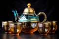 traditional moroccan teapot with tea glasses