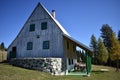 The traditional mountain wooden house in the village