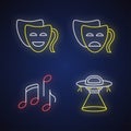 Traditional movie genres neon light icons set Royalty Free Stock Photo