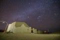 Traditional mud houses and night sky above Sahara desert, Morocco Royalty Free Stock Photo