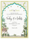 Traditional Mughal Wedding Card Design. Oriental frame with tropical tree Invitation card for printing Royalty Free Stock Photo