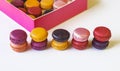 Traditional multicolored french macaroons