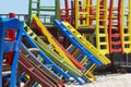 Traditional multicolored greek chairs in a taverna