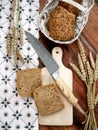 Traditional multigrain Polish rolls with sesame seeds and flax seeds. Freshly baked bread. Top view. Royalty Free Stock Photo