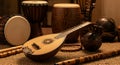 Traditional Musical Instruments Including Drums and Stringed Instruments on Display Royalty Free Stock Photo