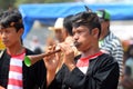 Traditional Musicians play Madurese music at the final of the Bull Race