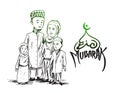 Traditional Muslim family with children - Hand Drawn Sketch