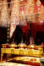 Traditional mystic budhist alter with the smoking candles and lamp