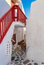 Nice details of whitewashed villa at street of Chora Mykonos Cyclades Greece Royalty Free Stock Photo