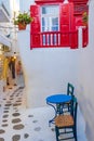 Nice view of Cobbled commercial street of Chora Mykonos Cyclades Greece Royalty Free Stock Photo