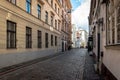 Traditional narrow street in old town of Riga city, Latvia