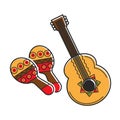 Traditional national Mexican instruments with ethnic pattern isolated illustrations
