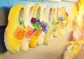 The traditional national wooden shoes Klomp like flowerpots wit
