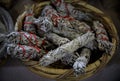 Traditional Native American Indian ritual white sage smudge sticks for sale at a powwow, San Francisco