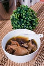 Native chicken with sibut or Chinese four herbs soup Royalty Free Stock Photo