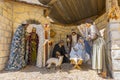 Traditional nativity scene depict three kings visiting the infant Jesus on the night of his birth in Bethlehem, Palestine Royalty Free Stock Photo
