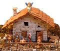 Traditional nativity scene with holy family is an old house