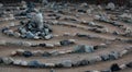 Traditional natural stone labyrinth maze made for contemplation and worship, created with rocks in shades of blue and turquoise