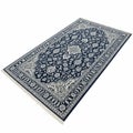 Traditional Navy Blue and White Floral Patterned Rug with Fringed Edges on a White Background Royalty Free Stock Photo