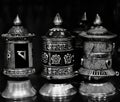 Traditional Nepalese cultural metallic showpieces in a shop