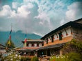 Traditional Nepali house with blue sky