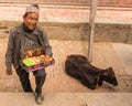 Traditional Nepali Village life. Street vendor in Kathmandu