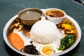 Traditional Nepali Thakali Dish of Rice, Lentils, Curry and Chutney aka Daal Bhaat and Tarkari