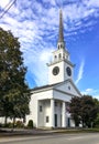 Traditional New England White Wood Church with Steeple Royalty Free Stock Photo