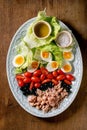 Traditional nicoise salad with canned tuna fish