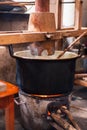 Traditional noodles in making on a vintage machine