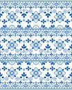 Scandinavian folk art outline vector seamless texttile or fabric print pattern, navy blue retro design with flowers