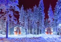 Traditional Nordic Suomi Houses Over the Polar Circle