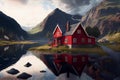 Traditional Norvegian country house and amazing landscape