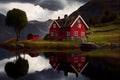 Traditional Norvegian country house and amazing landscape