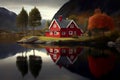 Traditional Norvegian country house and amazing landscape