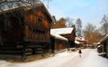 Traditional Norwegian Buildings at Norsk Folkemuseum in Oslo Royalty Free Stock Photo