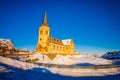 Traditional Norwegian church in Kabelvag, Lofoten Cathedral built in 1898 year in Lofoten islands, Norway Royalty Free Stock Photo