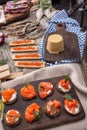 Traditional Norwegian cuisine - Brunost and fish Royalty Free Stock Photo