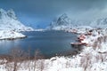 orwegian fisherman\'s cabins, rorbuer, on the island of Hamnoy, Reine on the Lofoten in northern Norway